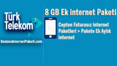 Türk Telekom Pakete Ek Aylık 8 GB internet Paketi