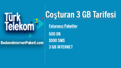 Türk Telekom Coşturan 3 GB Tarifesi + 1 GB Bedava internet